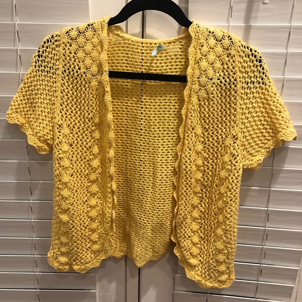 Maurices 100% Cotton Yellow Open Knit Cardigan
